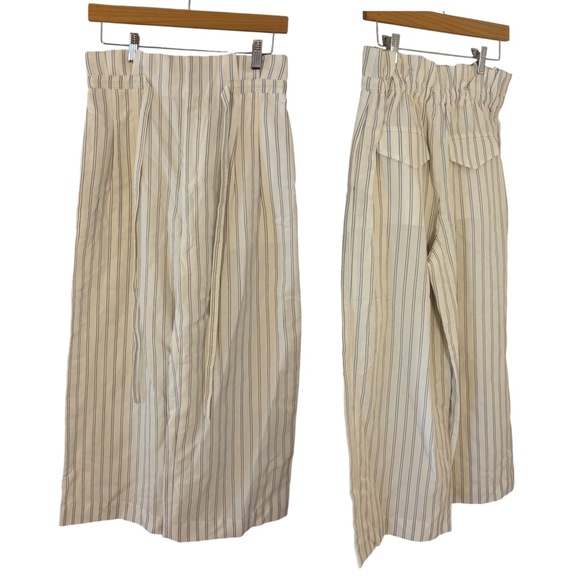 Club Monaco High-Rise Wide-Leg Pants Linen blend White Pinstripe Size 4 - Picture 1 of 15